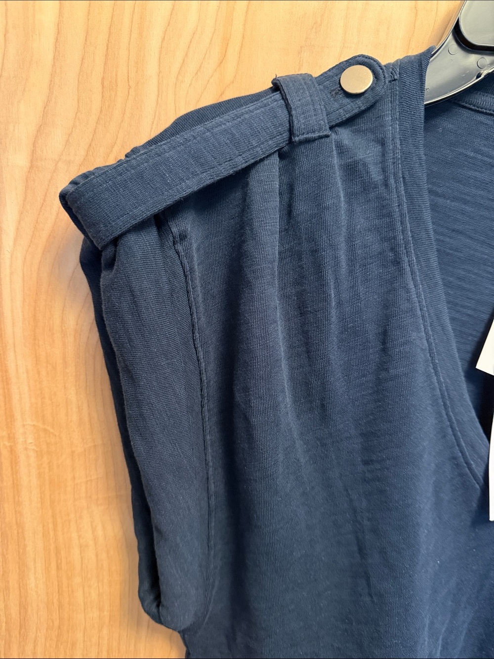 Nation LTD Navy V-Neck Short Sleeve Tee with Shoulder Tabs - Picture 3 of 4